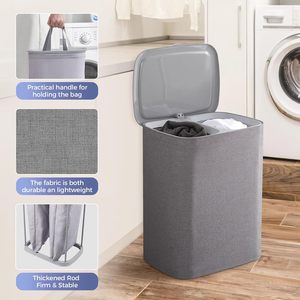 Wholesale Customized Size Polyester Reusable Foldable Laundry <b>Hamper</b> Bucket with Two Dividers Eco-friendly Storage Basket - Product Image 3