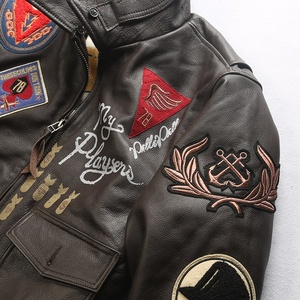 Tuta da volo Bomber Standard ricamata in vera pelle giacca da uomo <span class=keywords><strong>Casual</strong></span> Top Layer <span class=keywords><strong>abbigliamento</strong></span> in vacchetta - Product Image 5