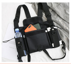 Sac de poitrine en nylon personnalisé tendance, veste noire, streetwear hip-hop, sac banane tactique fonctionnel, sac bandoulière - Product Image 4