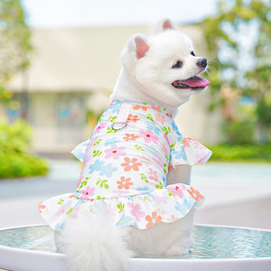 Ropa de seda helada para mascotas, vestido floral y de cerezas fresco de verano para perros grandes, atuendo de patas cortas, talla XS, ropa para gatos y perros. - Product Image 6