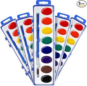 Lot de peintures aquarelles en vrac, 8 couleurs de peintures aquarelles avec pinceau, ensemble de peintures aquarelles lavables pour enfants pour les fêtes - Product Image 1