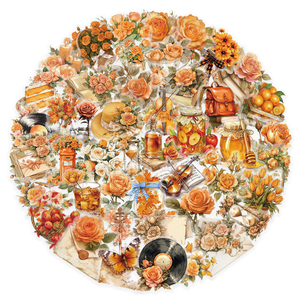 51 pièces/sac Transparent Orange fleurs autocollants étanche vinyle Journal Vintage PET autocollants décoratif mur autocollant Scrapbooking - Product Image 1