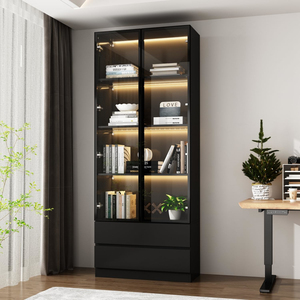 Display <b>Cabinet</b> with LED Light, <b>Storage</b> Shelves Glass Doors, Bookshelf Showcase for Living Room - Product Image 1
