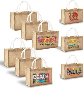 Regalo de moda Respetuoso del medio ambiente Logotipo impreso personalizado Reciclar Compras naturales Plegable Reutilizable Lino laminado Arpillera Yute Tote bag
