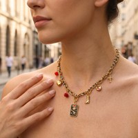 Collier tressé avec pendentifs Bohème Gothique Croix Religieuse Lune Cœur Rose Tarot pour Femme N869