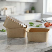 Bol en papier kraft rectangulaire écologique avec couvercle, imprimé sur mesure, anti-fuite, jetable, pour salades et aliments, 17-34 oz, approvisionnement en gros