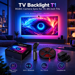 Bande lumineuse LED RGBICW pour téléviseur avec caméra, pour téléviseurs de 75 à 85 pouces, 5 m, Wi-Fi, synchronisation avec l'écran, musique, Alexa, Google Assistant - Product Image 2