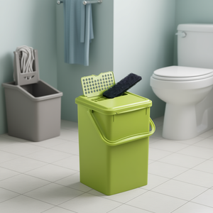 Waste <b>Bin</b> <b>With</b> <b>Lid</b> And Scrubber Green Plastic Bucket For Cleaning Tasks - Product Image 3
