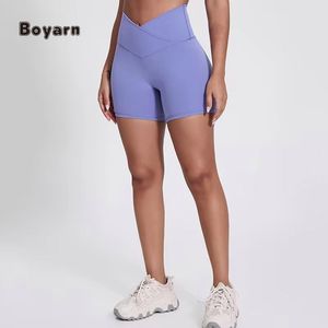 Boyarn Sports Cross Waist Shorts pour femmes Doux Athlétique Avant V Taille Haute Qualité Séchage Rapide Gym Sports Cyclisme Court - Product Image 1