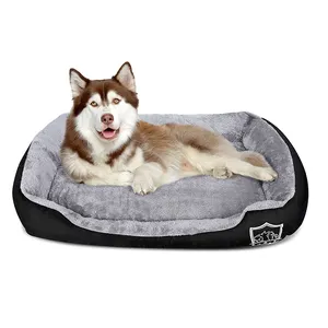 Cama para cachorro de estimação quadrada lavável aconchegante veludo Ártico preto médio para cães relaxar