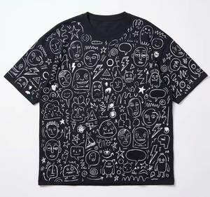 T-shirt Oversize <span class=keywords><strong>da</strong></span> Uomo con Stampa Creativa di Mostri su Tutta la Superficie, 100% Cotone, Casual Streetwear a Maniche Corte - Product Image 1