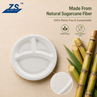 Assiettes jetables personnalisées à 3 compartiments en bagasse, vaisselle biodégradable en pulpe de canne à sucre, OEM