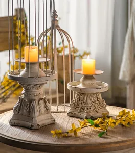 Amerikan vintage beyaz kuş kafesi mumluk romantik mum ışığında masa dekorasyon metal mumluk - Product Image 1