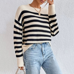 Fashion Sweater Striped Yarn Knitting Wool Loose Pullover Crewneck Knitwear <strong>Woolen</strong> For Women Casual <strong>Top</strong> - Product Image 5