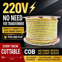 Bande lumineuse COB 220V sans driver, auto-adhésive, pour éclairage d'ambiance extérieur et intérieur