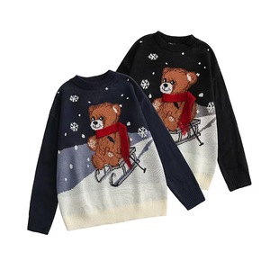 <span class=keywords><strong>Pull</strong></span> en tricot jacquard ODM OEM pour femme, motif ours en peluche, décontracté, cadeau de Noël, anti-boulochage, respirant, nouvelle tendance, automne - Product Image 2