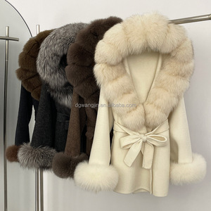 <span class=keywords><strong>Manteau</strong></span> d'<span class=keywords><strong>hiver</strong></span> haut de gamme pour <span class=keywords><strong>femme</strong></span>, veste en laine, col en fourrure de renard double face, ceinture surdimensionnée, <span class=keywords><strong>capuche</strong></span> fermée, style long - Product Image 1