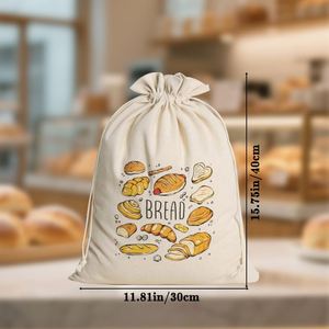 Bolsa de Pan Personalizada con Cordón de Algodón Reciclable, Forro de Plástico Impermeable de Grado Alimenticio, Bolsa Reutilizable para Panadería, Artesanía - Product Image 3