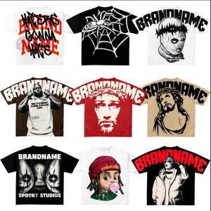 T-shirt court surdimensionné pour homme, impression sérigraphique lourde personnalisée, coupe ample, streetwear, haut en coton sans couture, haute qualité - Product Image 1