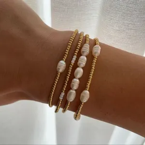 Ensemble <span class=keywords><strong>de</strong></span> bracelets en perles <span class=keywords><strong>Miyuki</strong></span> plaqués or 18 carats avec perles d'eau douce naturelles classiques extensibles KKBEAD - Product Image 1