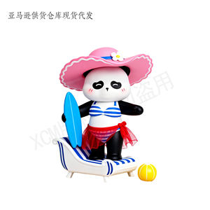 Figurine de Panda Surfiste en Résine Personnalisée avec Planche Bleue, Chapeau de Soleil Rose et Jupe Rouge, Décoration Thème <span class=keywords><strong>Plage</strong></span> pour les Marchés Américains et Européens - Product Image 4