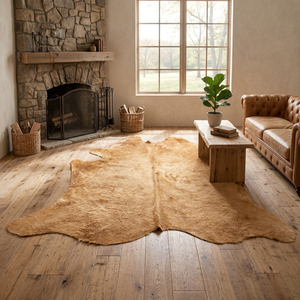 Alfombra de Piel de Vaca, Color Beige Natural, Estilo Rústico, Pelo Alto, Base de Goma Antideslizante, para Dormitorio - Product Image 3