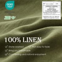 Parure de lit de luxe 3 pièces en lin lavé 100% français avec 2 taies d'oreiller, couleur unie, avec attaches intérieures pour coins