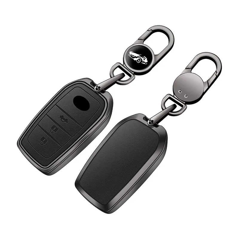 LONGSNOL Alloy Car Key Case For Toyota Metal Car Keys Bag Cover Leather Keychain Car Key Accessories