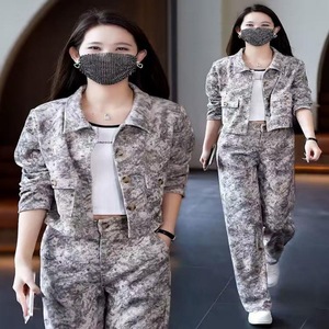 Women's Two Piece Set Ink Painting Style Cardigan Jacket Wide Leg <b>Pants</b> <b>Three</b> <b>Quarter</b> Sleeve Crepe Fabric Breathable Casual Suit - Product Image 1
