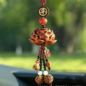 Pendentif de voiture en bois de pêche Mu Dingyao, ornement en bois massif en forme de calebasse, décoration de rétroviseur, signe routier lisse - Product Image 1