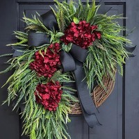 Couronne d'hortensias artificiels en rotin faite à la main de style moderne, de haute qualité, pour décoration murale ou de porte