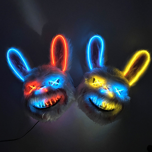 Bloody Rabbit Killer Headgear Luminous Light Halloween Cosplay Face <strong>Mask</strong> <strong>Scary</strong> Animal Plush Ghost Head Cover Prop - Product Image 2