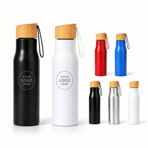 Bouteille d'eau en acier inoxydable de 500 ml avec couvercle en bambou, gobelet sport promotionnel à paroi simple de 17 oz avec logo personnalisé - Product Image 1