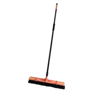 Industrial 18" metal pole plastic rough Multi Surface push broom with fine medium stiff PET PP bristle