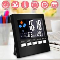 Horloge de bureau numérique intelligente à commande vocale LED, analogique, en ABS, avec alarme, calendrier, fonction snooze, station météo, température, humidité, décoration pour la maison et le bureau