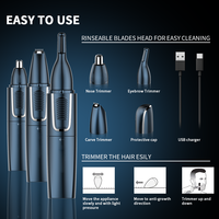 Tondeuse à barbe, oreilles et poils de nez sans fil PRITECH, ABS personnalisé pour hommes, rechargeable, professionnelle, 3 en 1