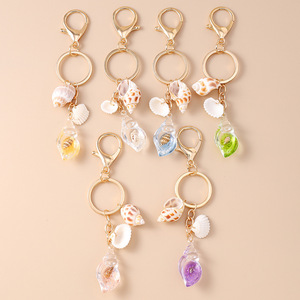 Porte-clés émaillé coquillage, étoile de mer, conque, mignon, avec pompon, souvenir de bord de mer, cadeau, breloque, pour l'été et la plage - Product Image 3