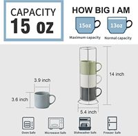 Ensemble de tasses empilables en céramique de 15 oz avec support en métal, tasse à latte embossée, tasses à café en céramique avec poignée pour cappuccino et thé