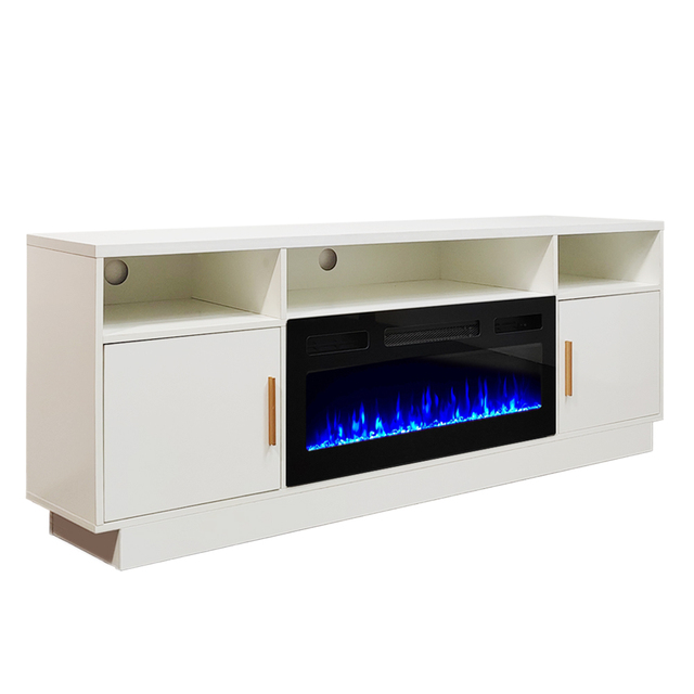 Classic 65 Inch Solid White TV Stand with Electric Fireplace Heater with Led Light for Living Room