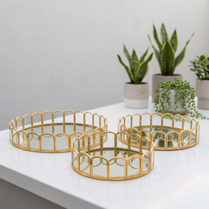 Wholesale Modern Luxury Brass Framed Mirror Glass <b>Trays</b> in Different Sizes for Home Decoration - Product Image 2