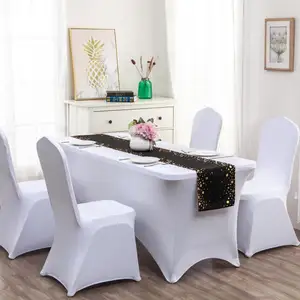 24 pezzi 190gsm tessuto rettangolare 4FT nero festa all'aperto matrimonio elastico Spandex tovaglie tovaglie per eventi