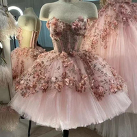 Robe de bal courte personnalisée scintillante à fleurs 3D, robe de Quinceañera en dentelle, perles, tulle, corset, décolleté cœur, robe de soirée