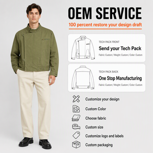<b>Men's</b> Mid-Weight Cotton <b>Utility</b> <b>Jacket</b> Asymmetrical Flap Closure Mandarin Collar Zip Chest Pocket Welt Hip Pockets Olive Drab - Product Image 1