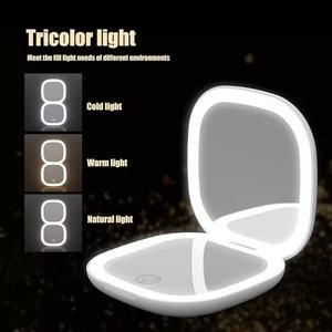 Mini miroir de maquillage compact rechargeable à double face avec grossissement 5X et lumières LED, miroir cosmétique portable éclairé pour le voyage - Product Image 5