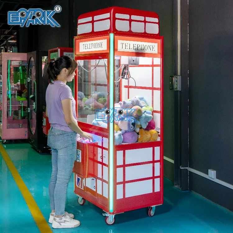 Estilo britânico Toy Claw Machine Telefone Booth Coin Pusher Operated Arcade Crane Catch Doll Gift Game Parts Grabber Machine