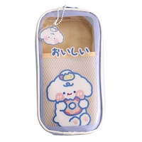 Pochette en toile transparente pour stylo de grande capacité, mignon, créatif, papeterie de dessin animé pour enfants, étui à stylo en plastique transparent