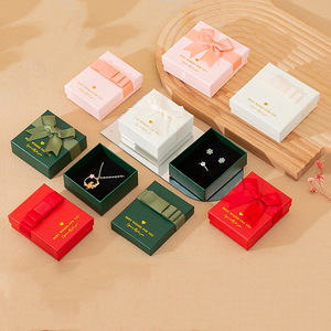 Factory Exquisite Custom Lid Cardboard Paper Bowknot Ribbon Jewellery Packaging <b>Boxes</b> Necklace <b>Earring</b> Ring Jewelry Box - Product Image 1