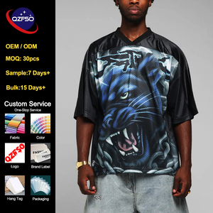 QZFSO Custom Satin Mesh Shirt Oversized Digital Graphic Print V-neck Grunge Streetwear Tee Men Heavy Metal Football Jersey - Product Image 1