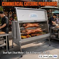 Rôtissoire double à rotation automatique 1560 mm en acier inoxydable 304 avec moteur 2x15W, au gaz ou au charbon de bois, certifiée CE-EMC CE-LVD, disponible en gros, OEM et ODM
