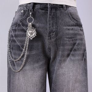 yueli Hip Hop Punk Style Metal Double Layer Waist Chain Shield <b>Skull</b> Pendant For Jeans Daily Wear Tibetan Silver - Product Image 2